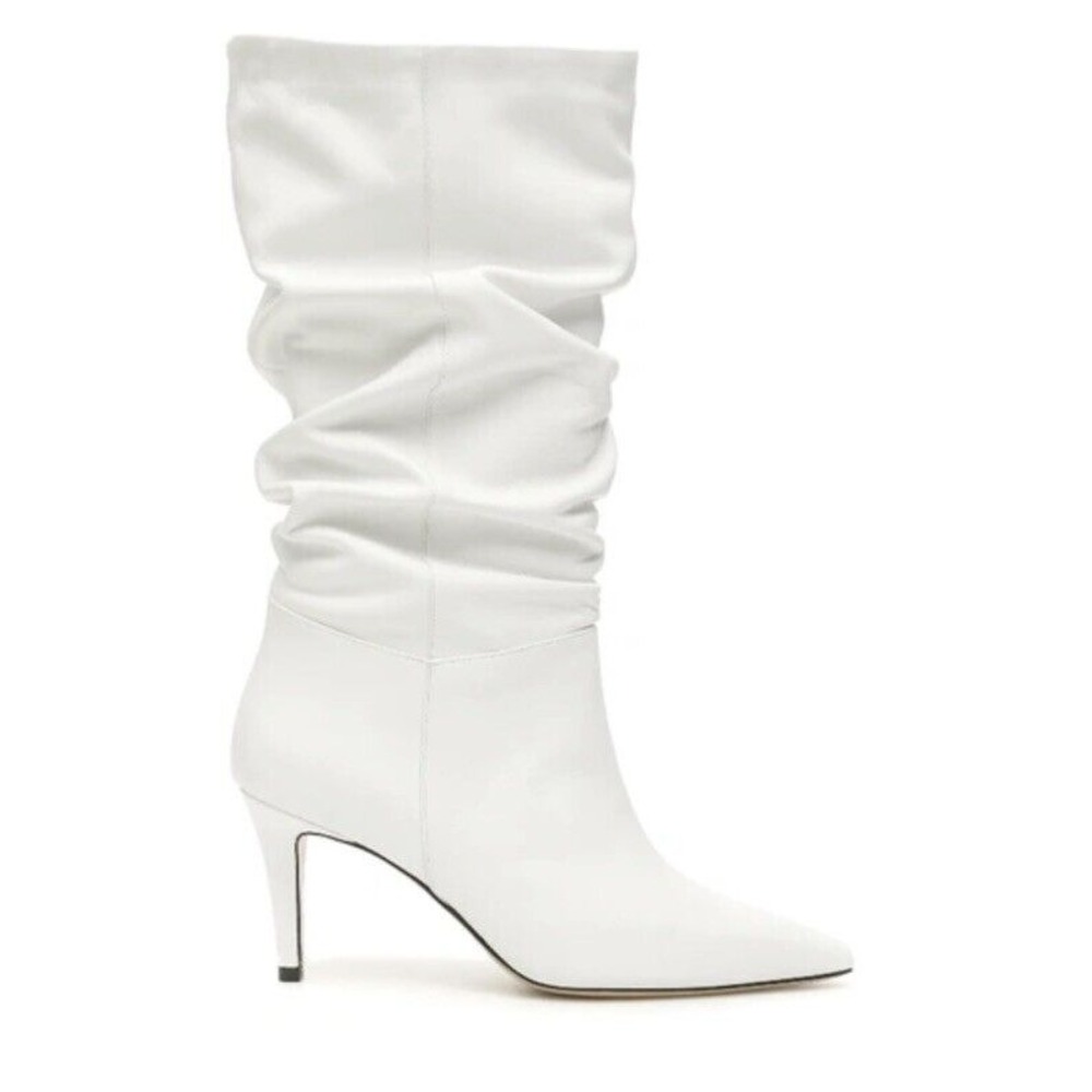 PINKO $432 Nappa Mezcal Slouchy White Leather Boots 37 Italy